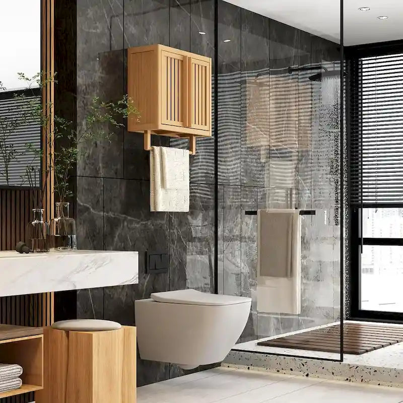 Meuble de rangement de salle de bain en bambou assorti