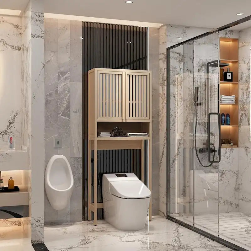 Meuble de rangement de salle de bain en bambou assorti