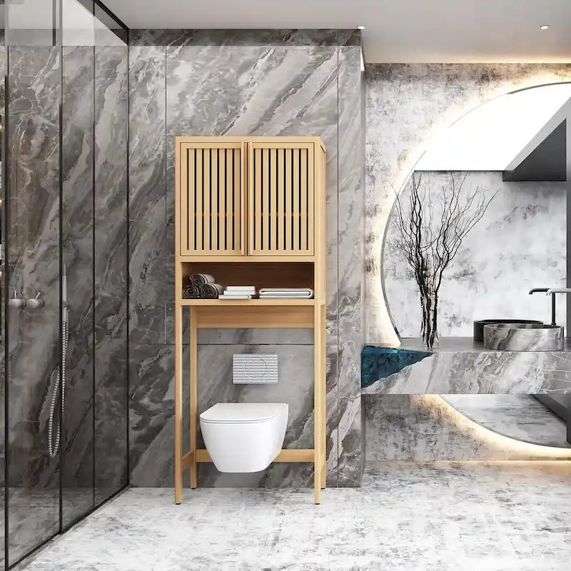 Meuble de rangement de salle de bain en bambou assorti