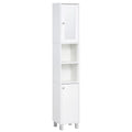 Armoire de salle de bain haute avec miroir, Meuble colonne en bois sur pied avec étagères réglables