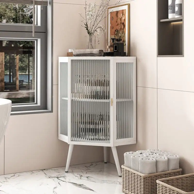 Meuble d'angle de salle de bain Grondin Modern Style 22,25 avec portes en verre trempé et étagère intérieure réglable