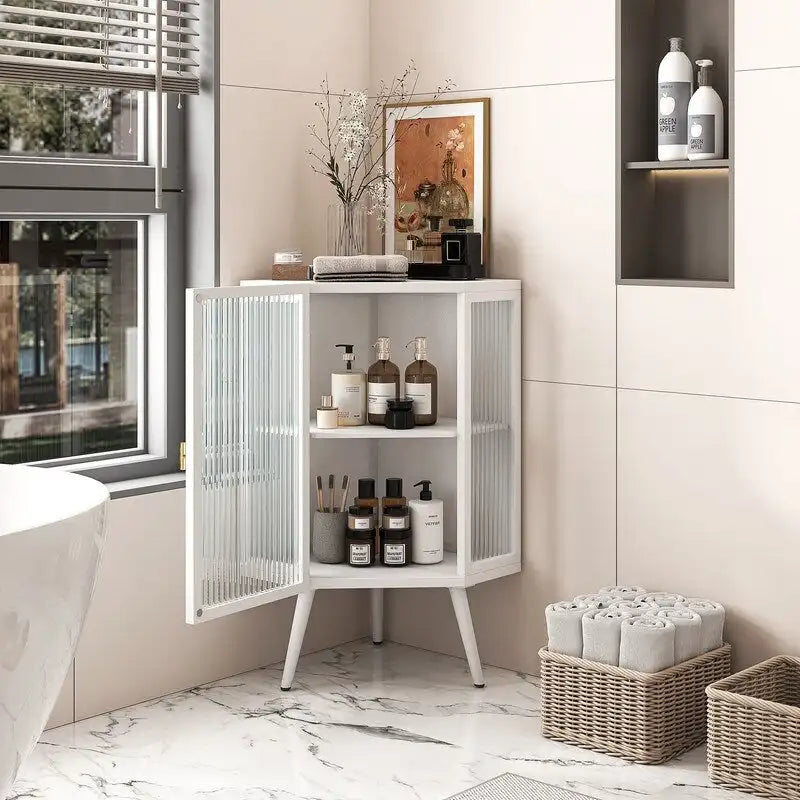 Meuble d'angle de salle de bain Grondin Modern Style 22,25 avec portes en verre trempé et étagère intérieure réglable