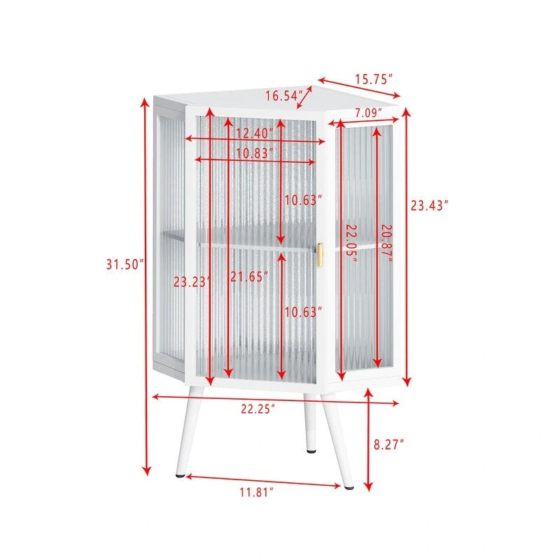 Meuble d'angle de salle de bain Grondin Modern Style 22,25 avec portes en verre trempé et étagère intérieure réglable