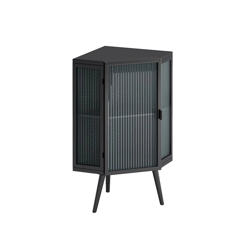 Meuble d'angle de salle de bain Grondin Modern Style 22,25 avec portes en verre trempé et étagère intérieure réglable