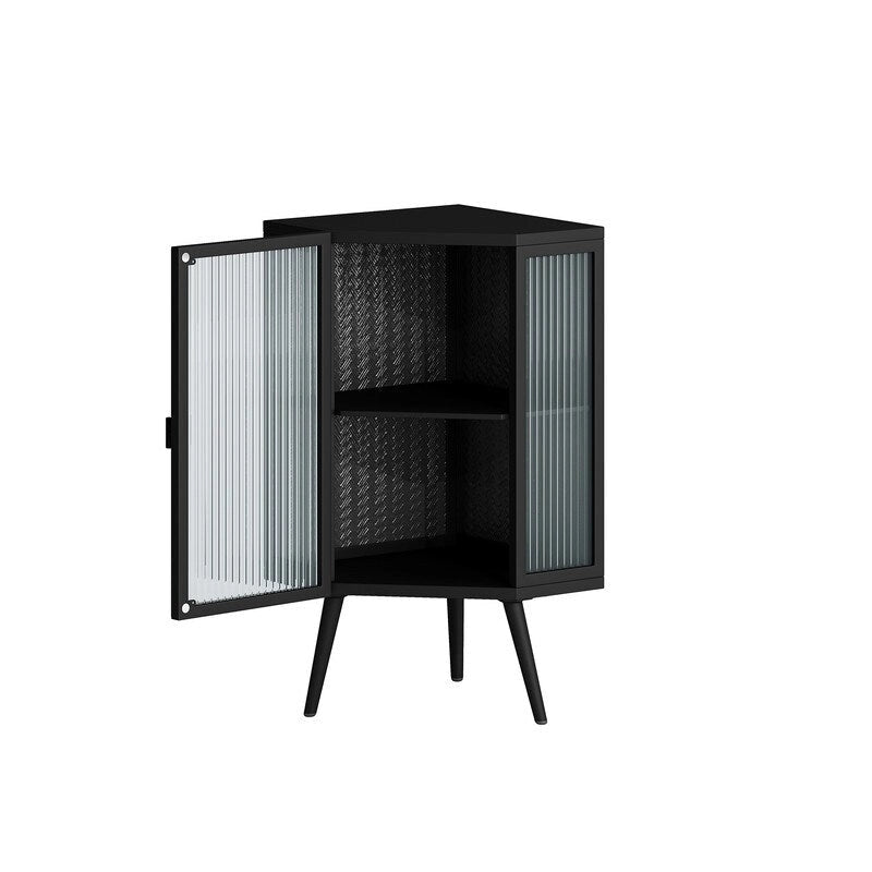 Meuble d'angle de salle de bain Grondin Modern Style 22,25 avec portes en verre trempé et étagère intérieure réglable