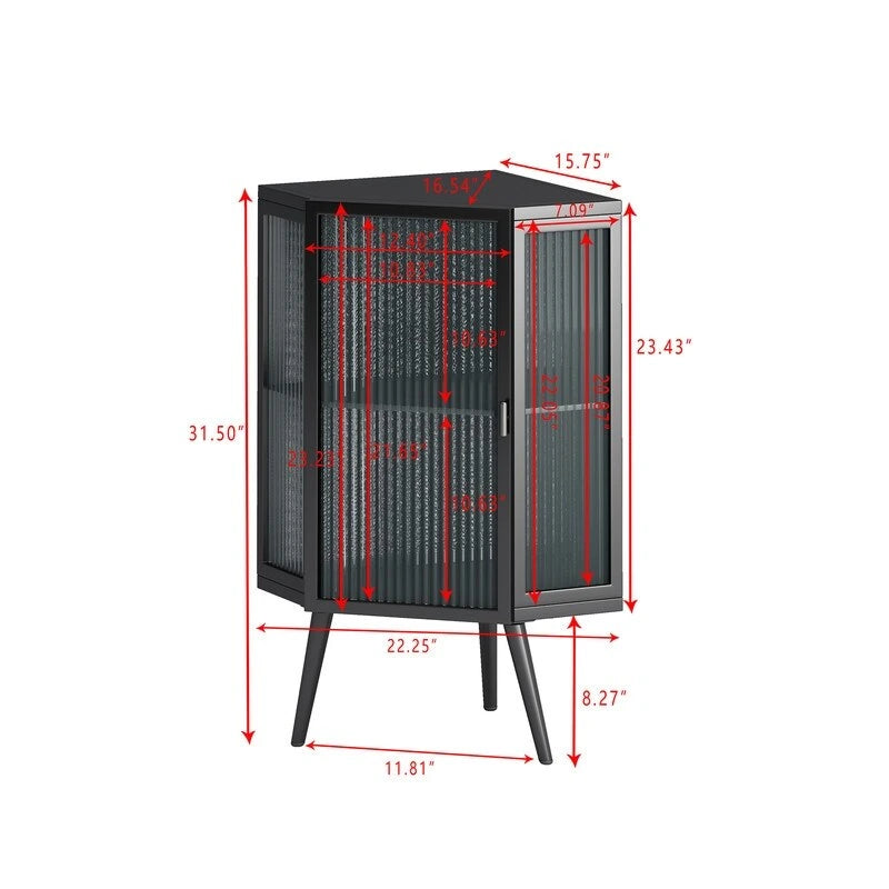 Meuble d'angle de salle de bain Grondin Modern Style 22,25 avec portes en verre trempé et étagère intérieure réglable