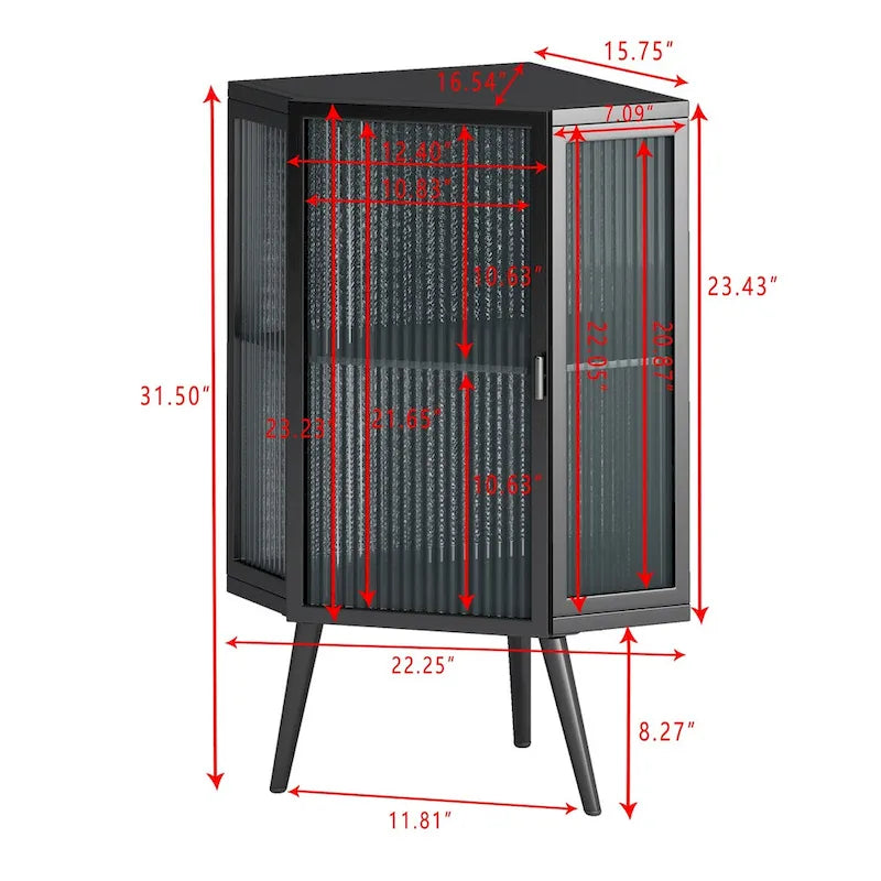 Meuble d'angle à poser avec porte en verre trempé et étagères de rangement