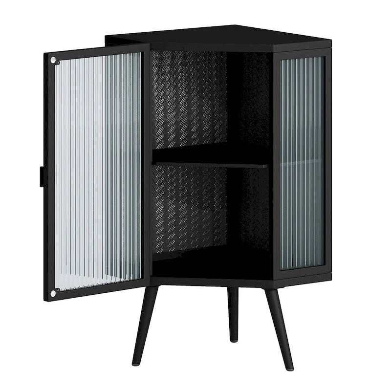 Meuble d'angle à poser avec porte en verre trempé et étagères de rangement