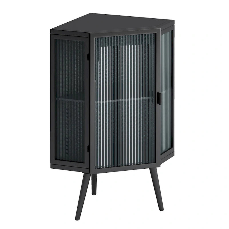 Meuble d'angle à poser avec porte en verre trempé et étagères de rangement