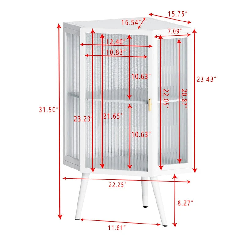 Meuble d'angle à poser avec porte en verre trempé et étagères de rangement