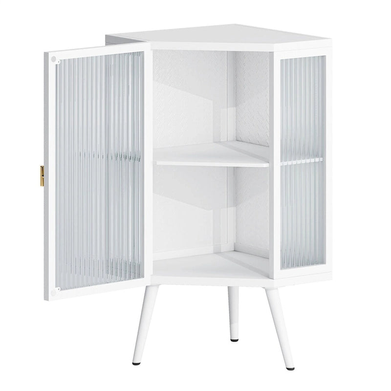 Meuble d'angle à poser avec porte en verre trempé et étagères de rangement
