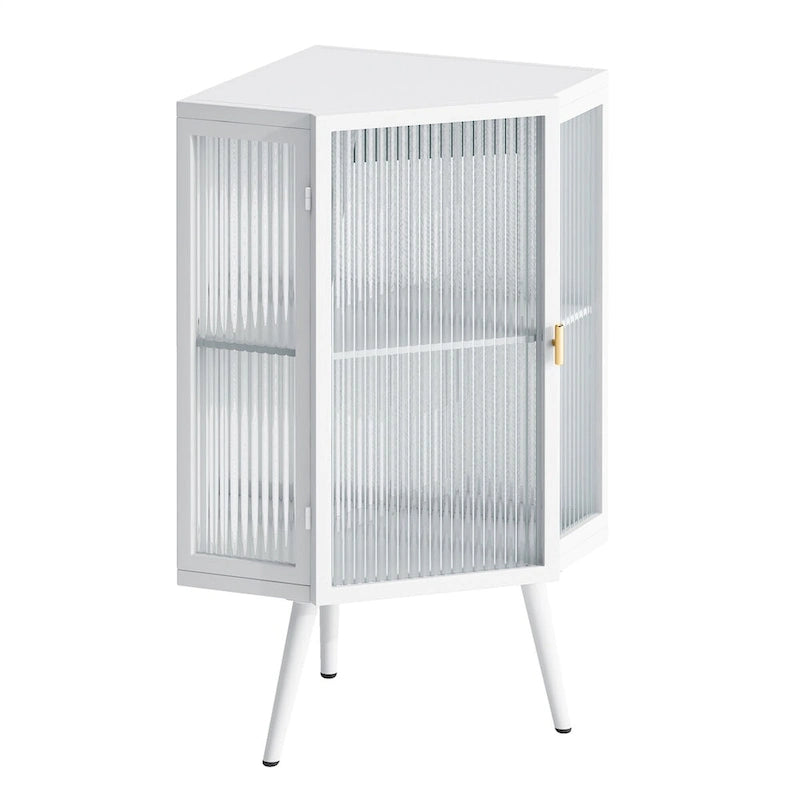 Meuble d'angle à poser avec porte en verre trempé et étagères de rangement