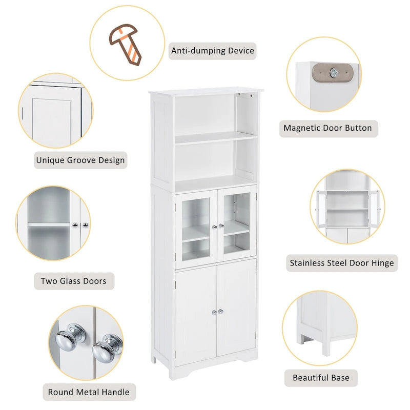 Meuble de rangement haut avec étagères et portes, panneau MDF