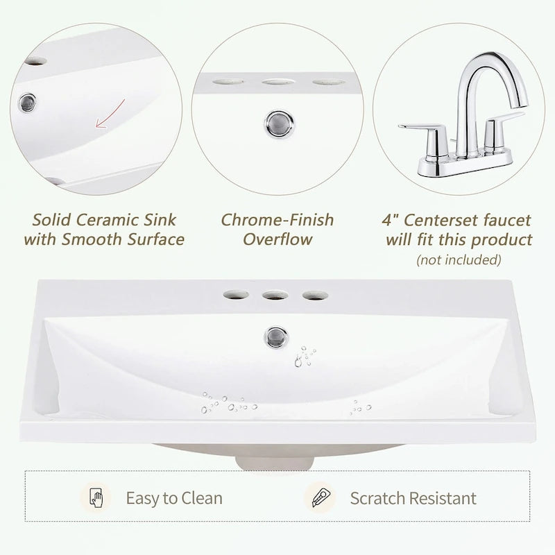 Meuble-lavabo de salle de bain avec vasque en céramique, deux portes en rotin