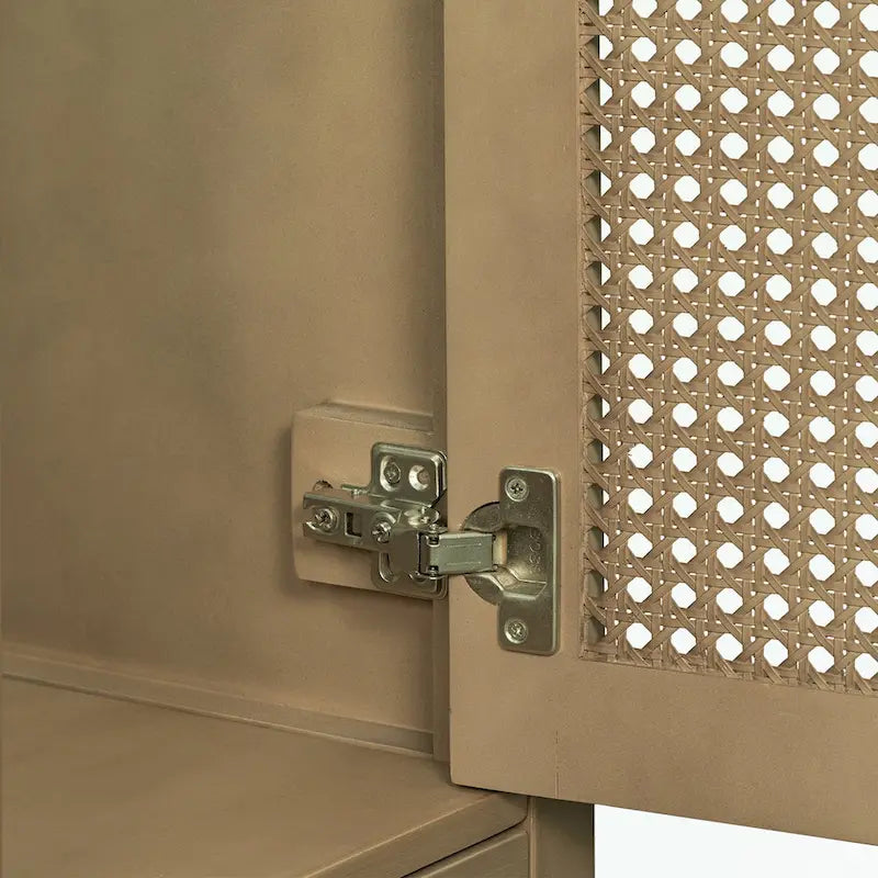 Meuble-lavabo de salle de bain avec vasque en céramique, deux portes en rotin