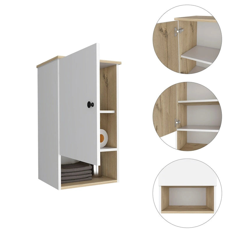 Armoire à pharmacie Porto, deux étagères intérieures, finition chêne clair / blanc