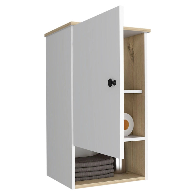Armoire à pharmacie Porto, deux étagères intérieures, finition chêne clair / blanc