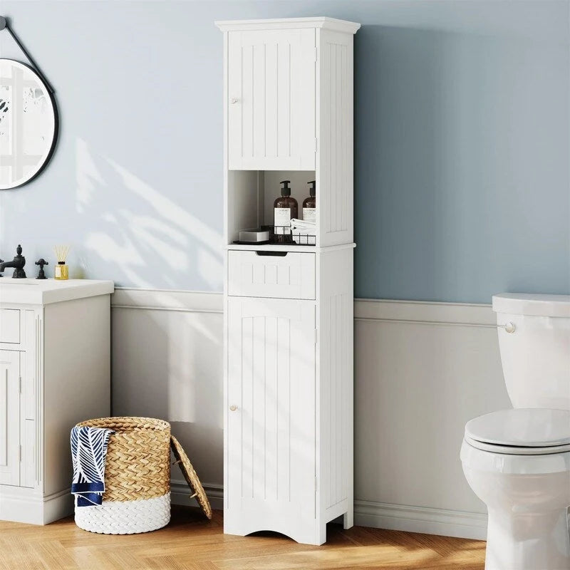 Armoire de rangement haute de salle de bain sur pied avec étagères réglables (67 po) - 11,7 P x 15,7 L x 66,8 H