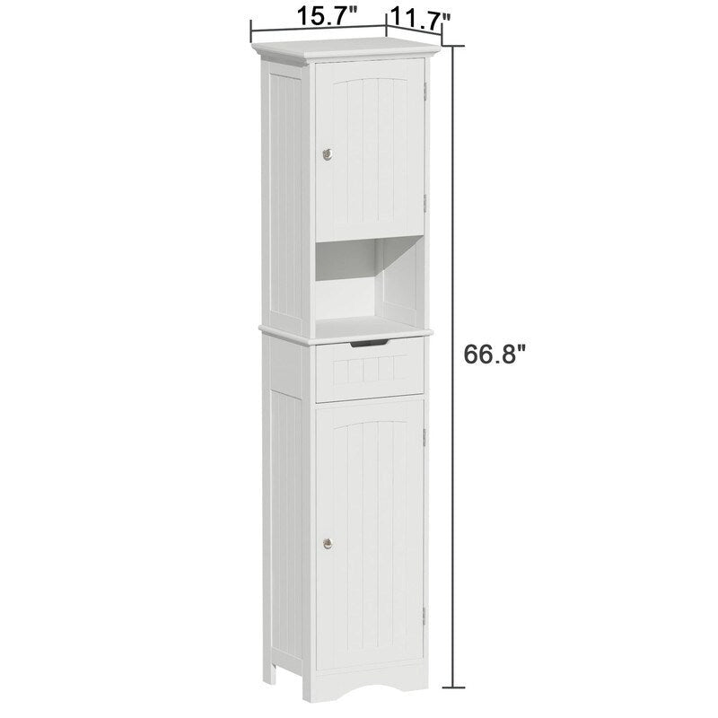 Armoire de rangement haute de salle de bain sur pied avec étagères réglables (67 po) - 11,7 P x 15,7 L x 66,8 H