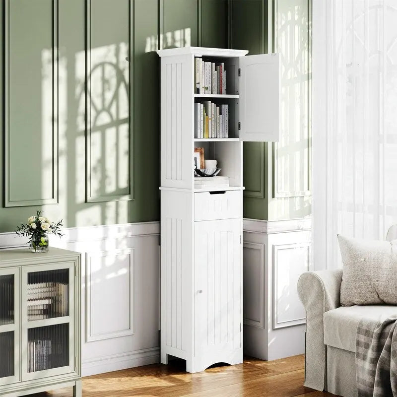 Armoire de rangement haute de salle de bain sur pied avec étagères réglables (67 po) - 11,7 P x 15,7 L x 66,8 H