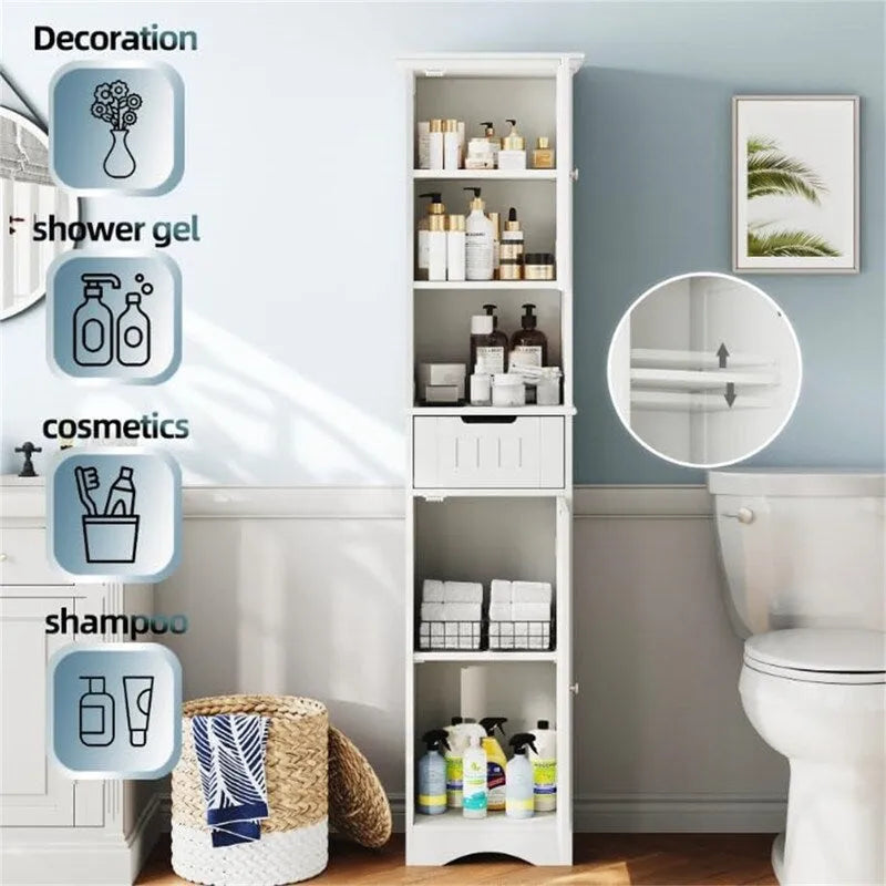 Armoire de rangement haute de salle de bain sur pied avec étagères réglables (67 po) - 11,7 P x 15,7 L x 66,8 H