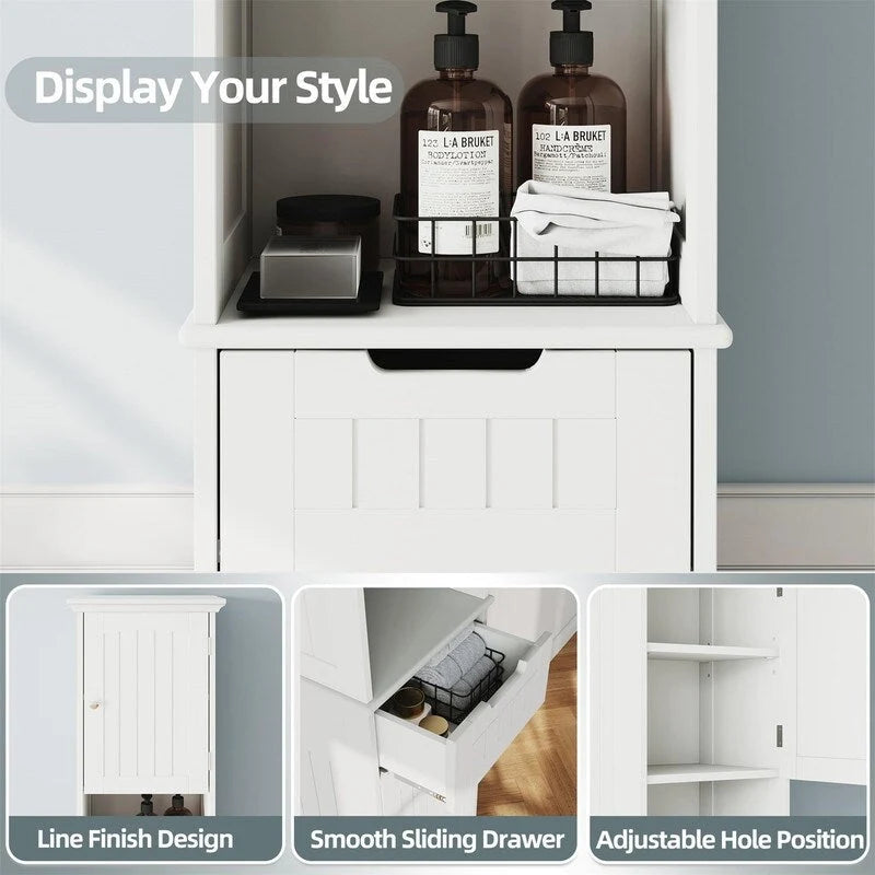 Armoire de rangement haute de salle de bain sur pied avec étagères réglables (67 po) - 11,7 P x 15,7 L x 66,8 H