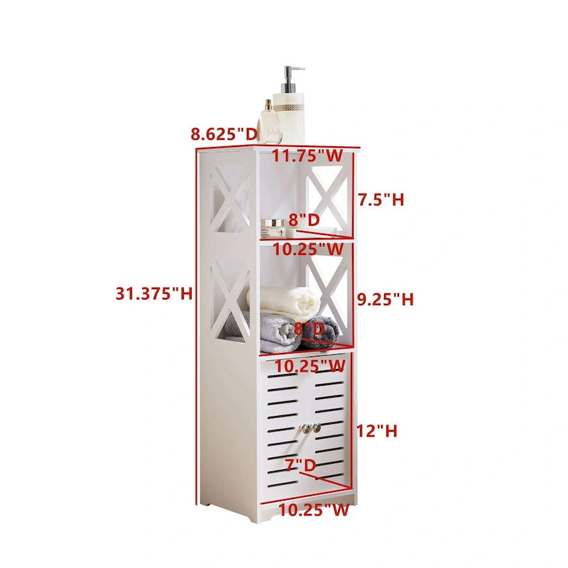 Meuble de Rangement Salle de Bain sur Pied, Meuble Latéral WC avec Porte et Étagères, Blanc
