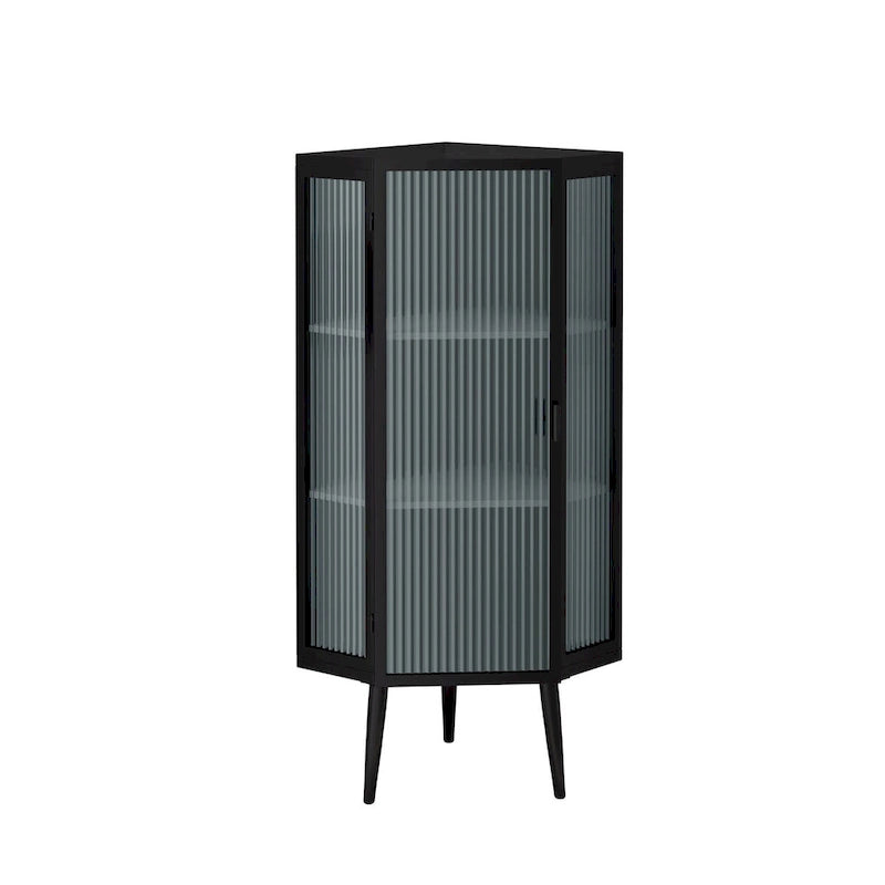 Armoire d'angle à trois niveaux de 22,25 po avec portes en verre trempé et étagères de rangement pour salle de bain, salon et chambre à coucher