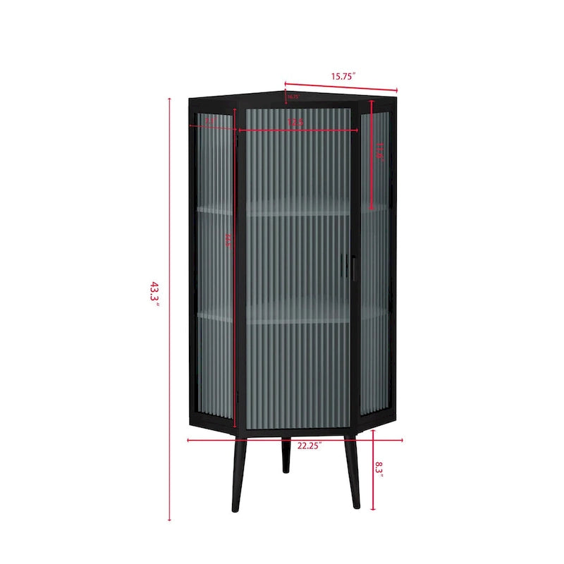 Armoire d'angle à trois niveaux de 22,25 po avec portes en verre trempé et étagères de rangement pour salle de bain, salon et chambre à coucher