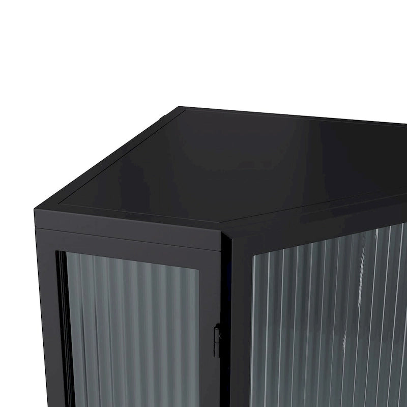 Armoire d'angle à trois niveaux de 22,25 po avec portes en verre trempé et étagères de rangement pour salle de bain, salon et chambre à coucher
