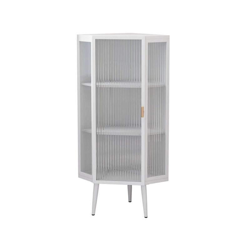 Armoire d'angle à trois niveaux de 22,25 po avec portes en verre trempé et étagères de rangement pour salle de bain, salon et chambre à coucher
