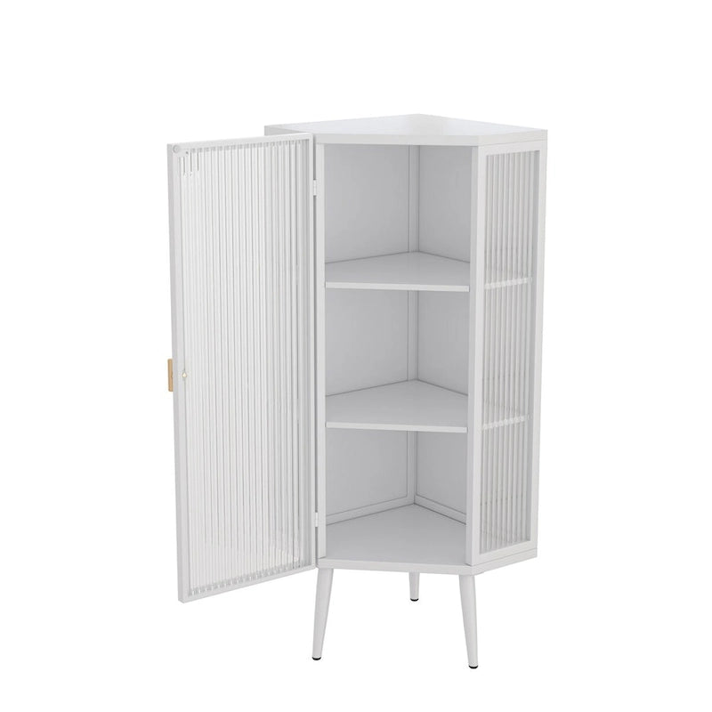 Armoire d'angle à trois niveaux de 22,25 po avec portes en verre trempé et étagères de rangement pour salle de bain, salon et chambre à coucher