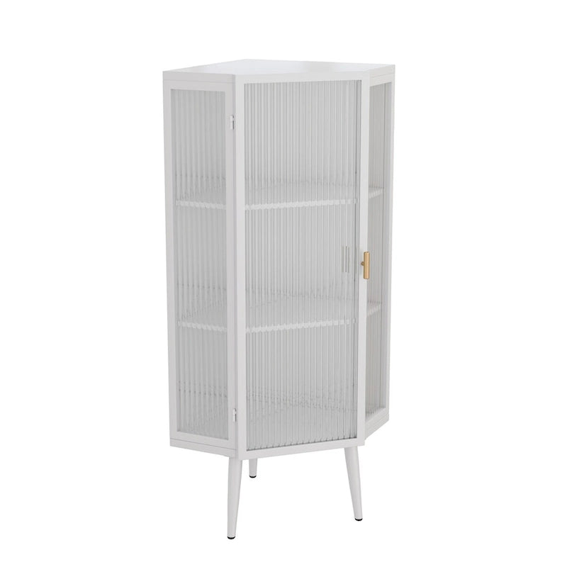 Armoire d'angle à trois niveaux de 22,25 po avec portes en verre trempé et étagères de rangement pour salle de bain, salon et chambre à coucher
