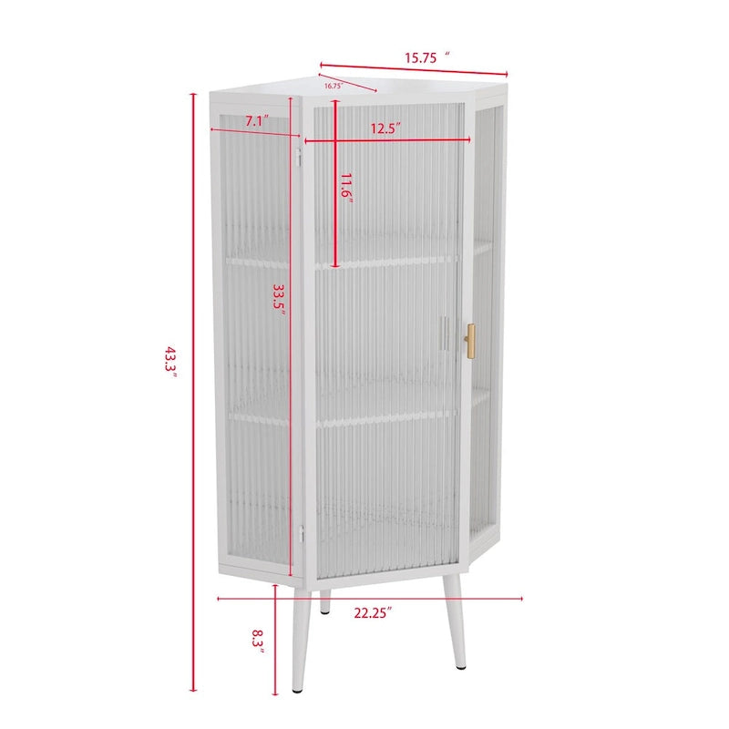 Armoire d'angle à trois niveaux de 22,25 po avec portes en verre trempé et étagères de rangement pour salle de bain, salon et chambre à coucher
