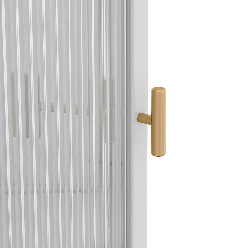 Armoire d'angle à trois niveaux de 22,25 po avec portes en verre trempé et étagères de rangement pour salle de bain, salon et chambre à coucher