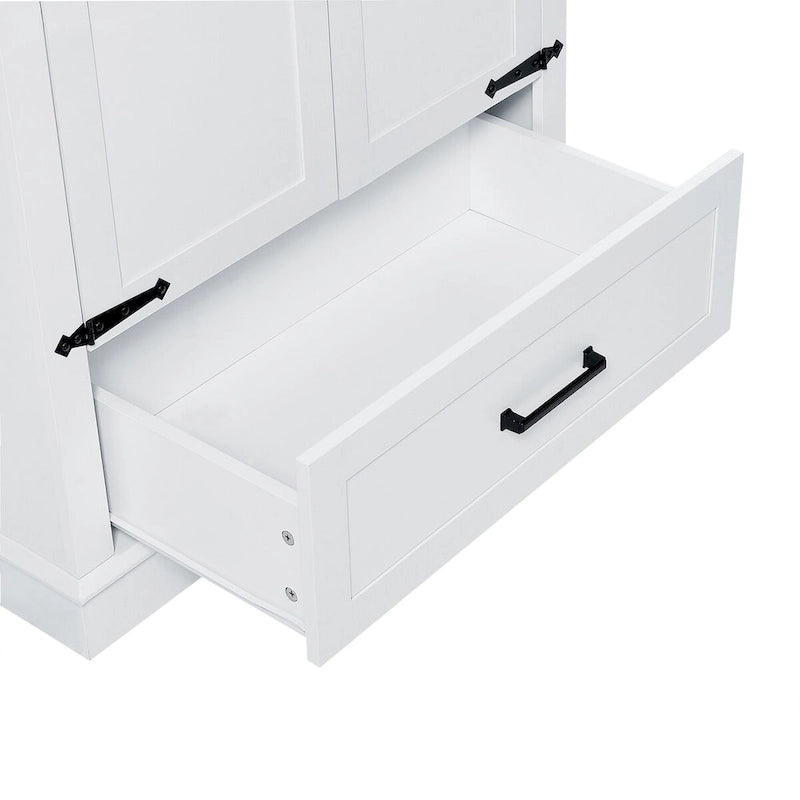 Armoire de rangement de salle de bain haute avec deux portes et un tiroir Étagère réglable Panneau MDF Blanc