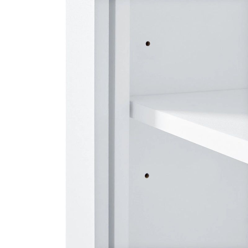 Armoire de rangement de salle de bain haute avec deux portes et un tiroir Étagère réglable Panneau MDF Blanc
