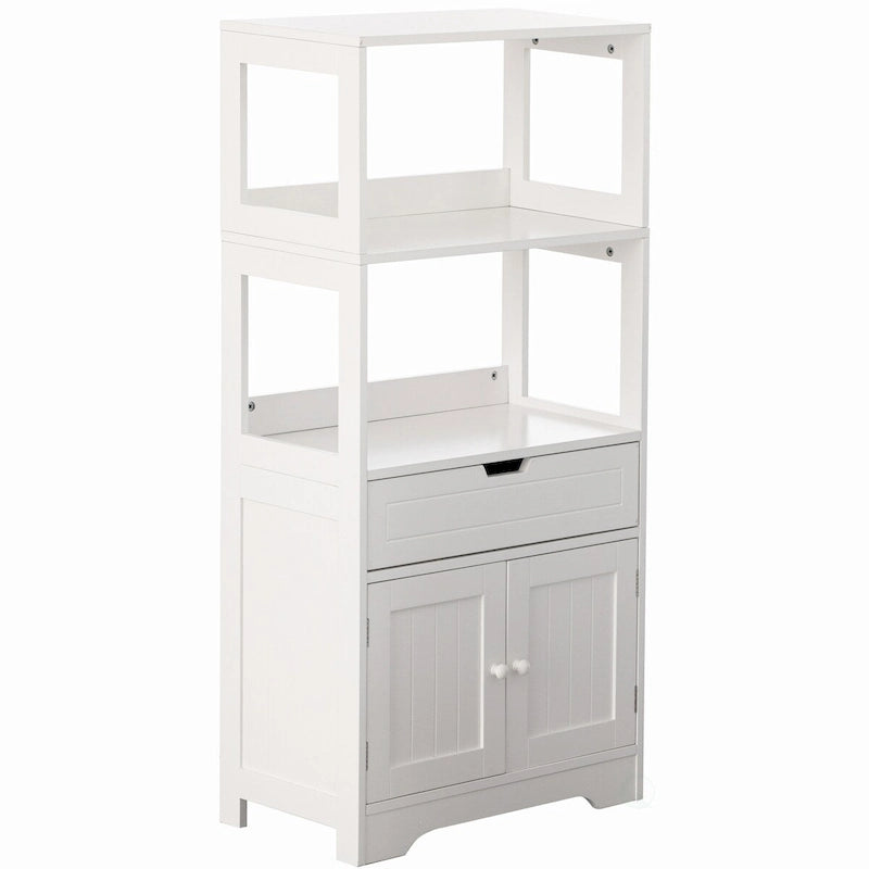 Meuble de rangement haut en bois sur pied, garde-manger de cuisine et meuble de salle de bain, un tiroir et 2 portes, blanc