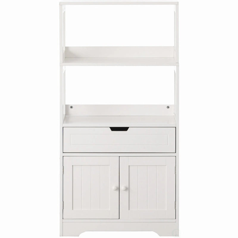 Meuble de rangement haut en bois sur pied, garde-manger de cuisine et meuble de salle de bain, un tiroir et 2 portes, blanc
