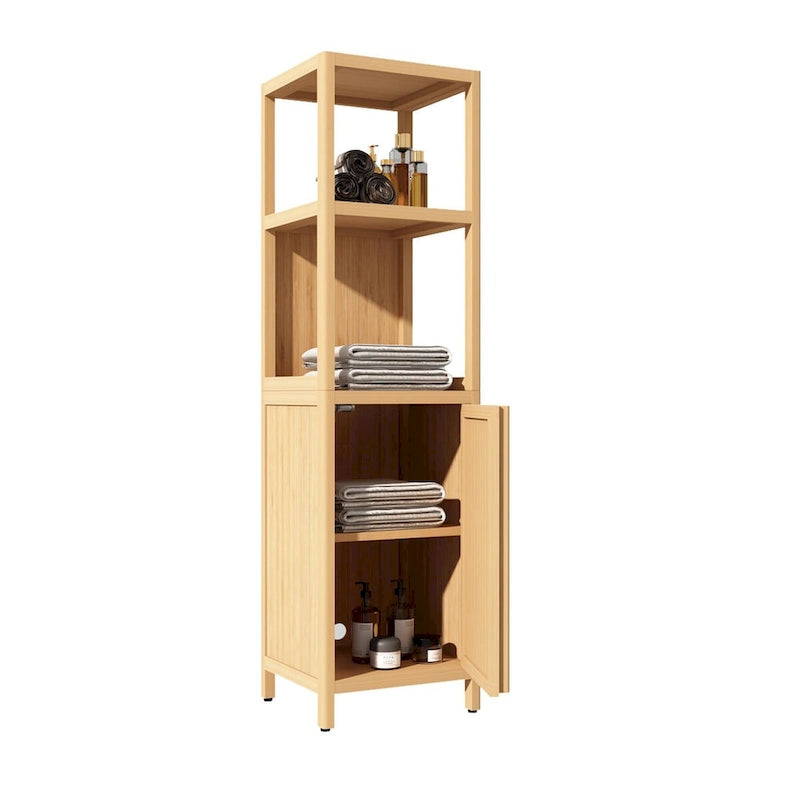 Meuble de rangement multifonctionnel en bambou pour salle de bain avec 2 étagères ouvertes