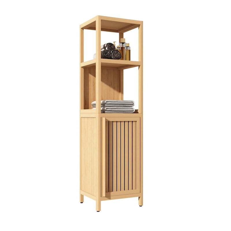 Meuble de rangement multifonctionnel en bambou pour salle de bain avec 2 étagères ouvertes