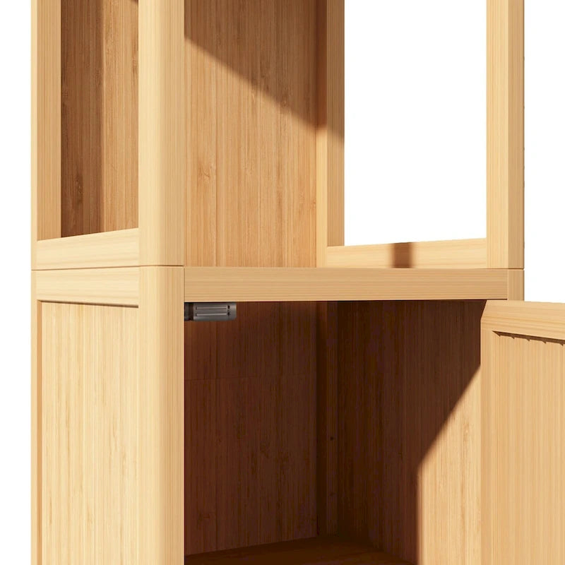 Meuble de rangement multifonctionnel en bambou pour salle de bain avec 2 étagères ouvertes