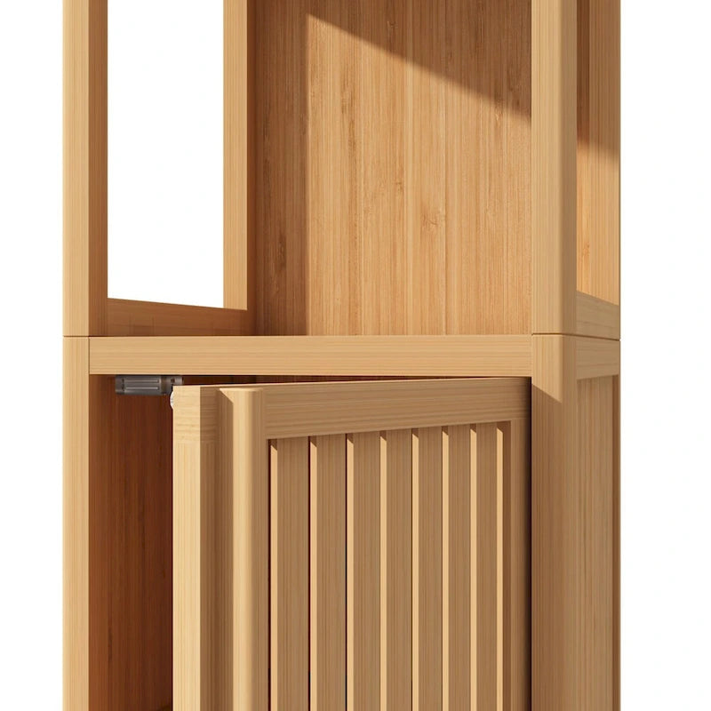 Meuble de rangement multifonctionnel en bambou pour salle de bain avec 2 étagères ouvertes