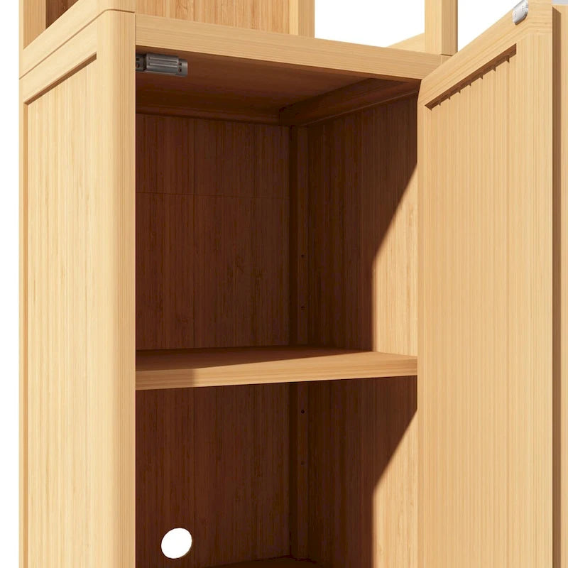 Meuble de rangement multifonctionnel en bambou pour salle de bain avec 2 étagères ouvertes