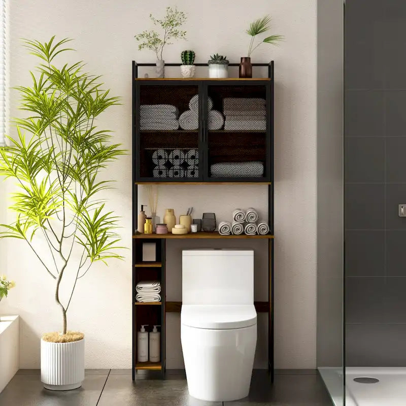 Étagère de rangement au-dessus des toilettes, Cadre métallique, Étagère de salle de bain, Gain de place