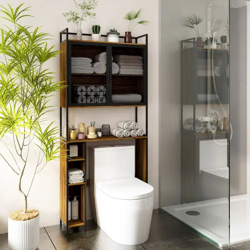 Étagère de rangement au-dessus des toilettes, Cadre métallique, Étagère de salle de bain, Gain de place