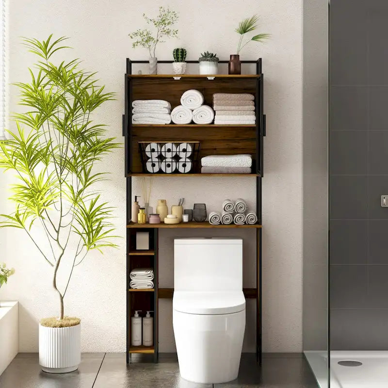 Étagère de rangement au-dessus des toilettes, Cadre métallique, Étagère de salle de bain, Gain de place