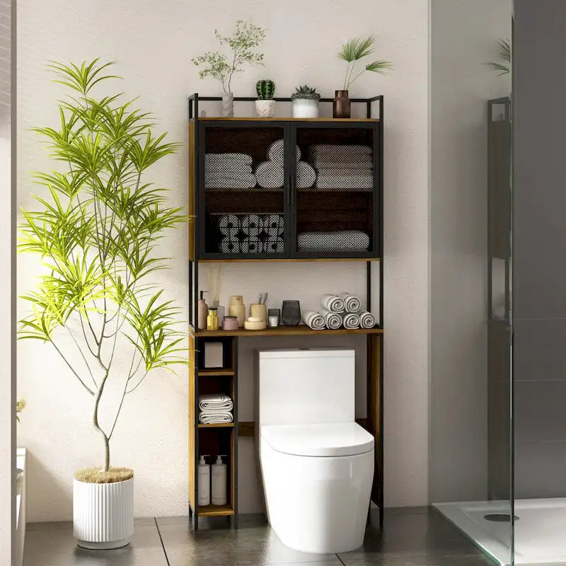 Étagère de rangement au-dessus des toilettes, Cadre métallique, Étagère de salle de bain, Gain de place