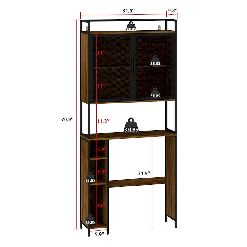 Étagère de rangement au-dessus des toilettes, Cadre métallique, Étagère de salle de bain, Gain de place
