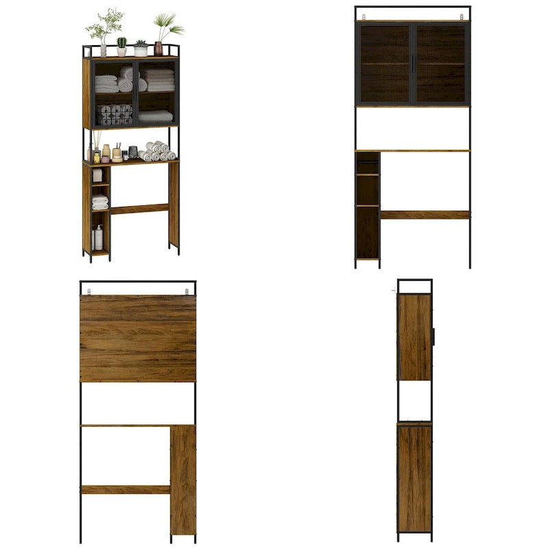 Étagère de rangement au-dessus des toilettes, Cadre métallique, Étagère de salle de bain, Gain de place